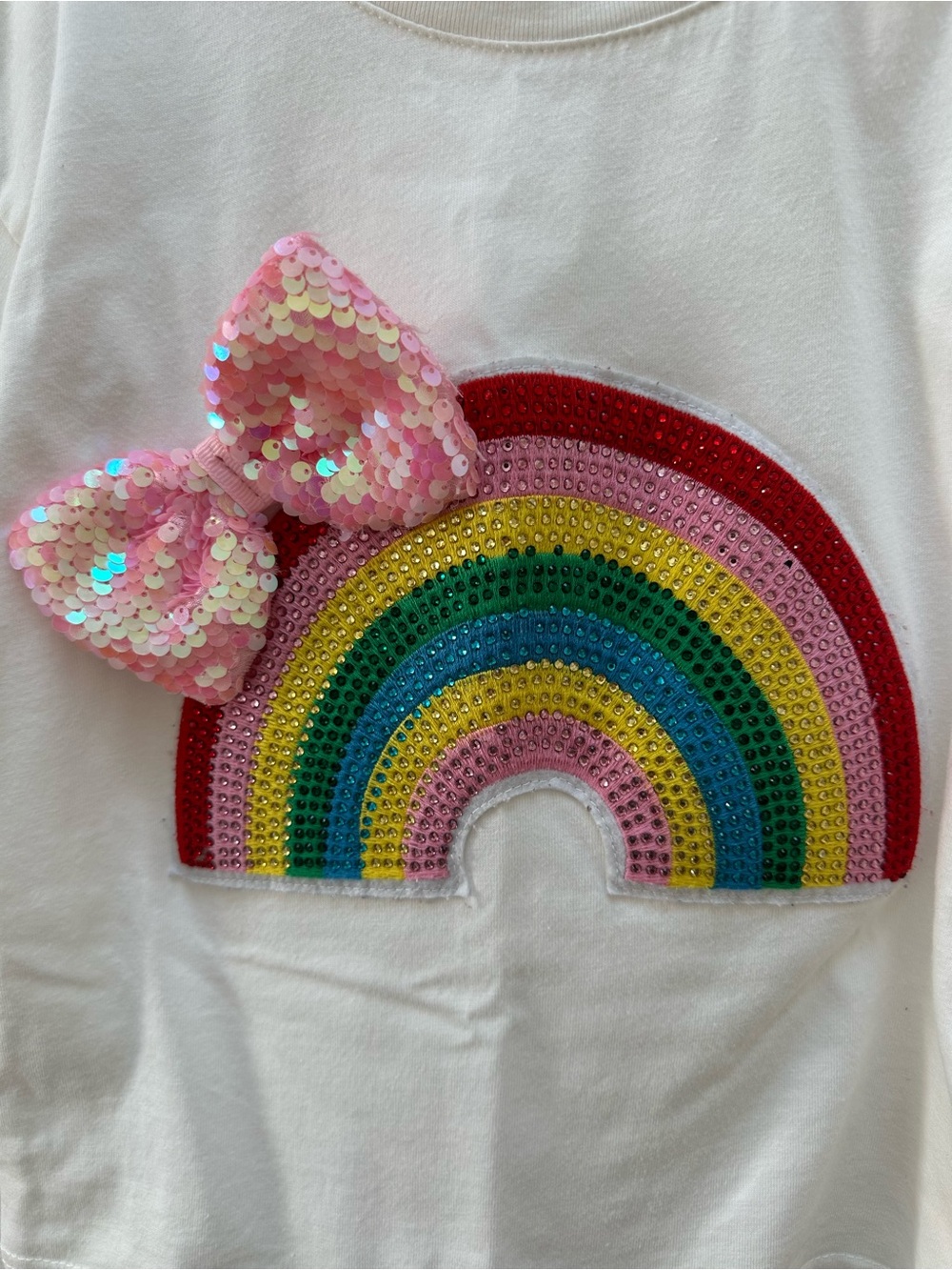 Lola + The Boys Girls Sequin Rainbow Bow Tee Size 6 - Picture 2 of 4